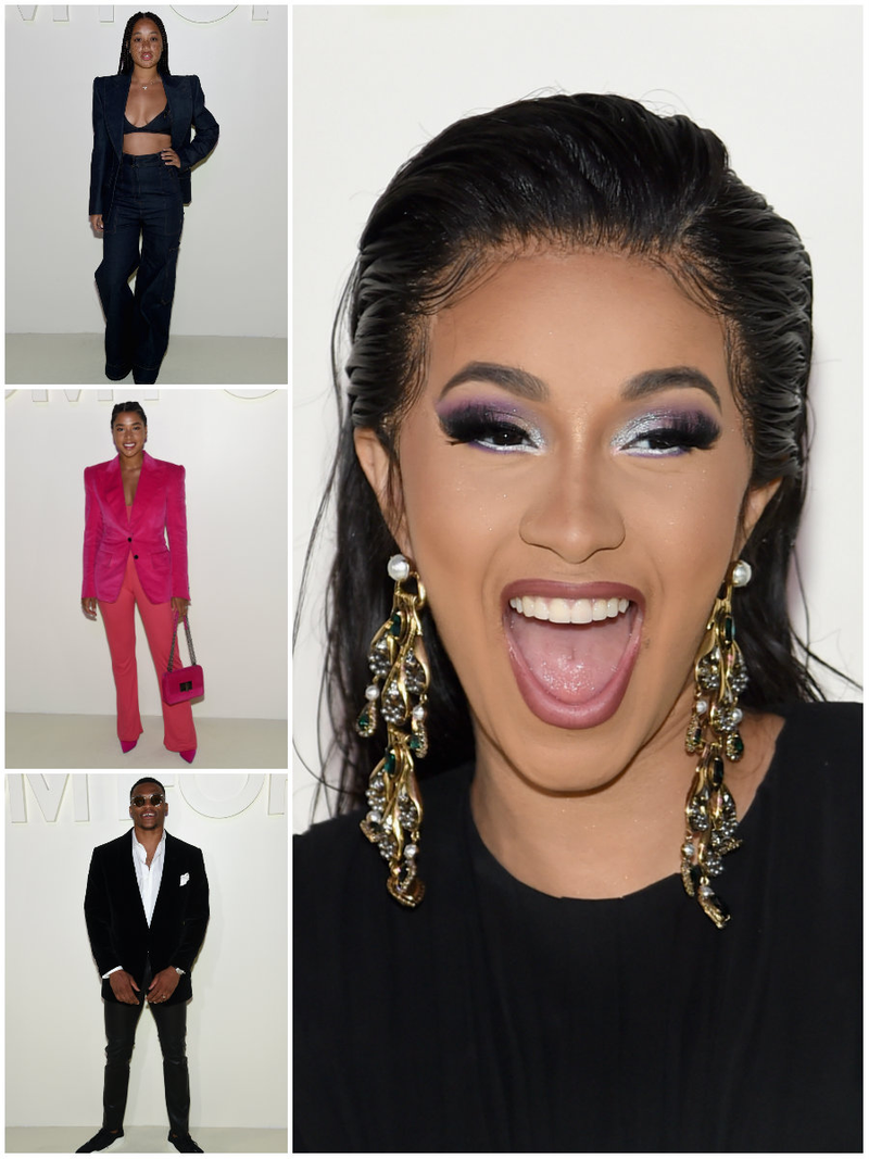 Clockwise from bottom left: Russell Westbrook, Influencer Hannah Bronfman, Model Salem Mitchell and Cardi B attend the Tom Ford fashion show during New York Fashion Week at Park Avenue Armory on September 5, 2018 in New York City.
